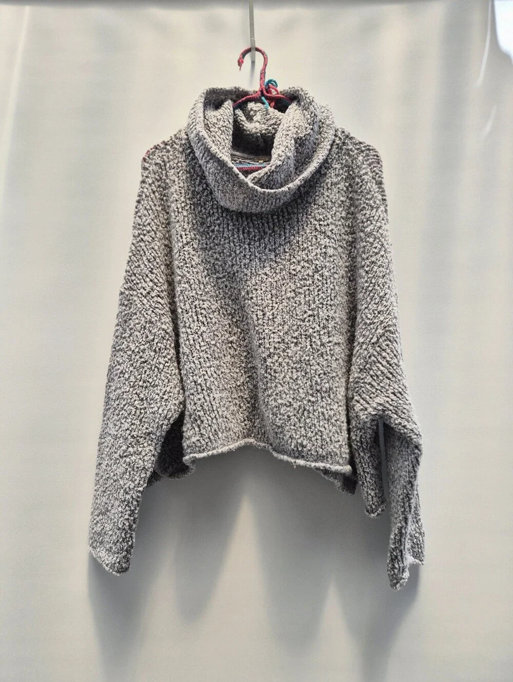 Free People BFF Sweater S Grey Cowl Neck Oversized Cozy Cabin Boho Distressed